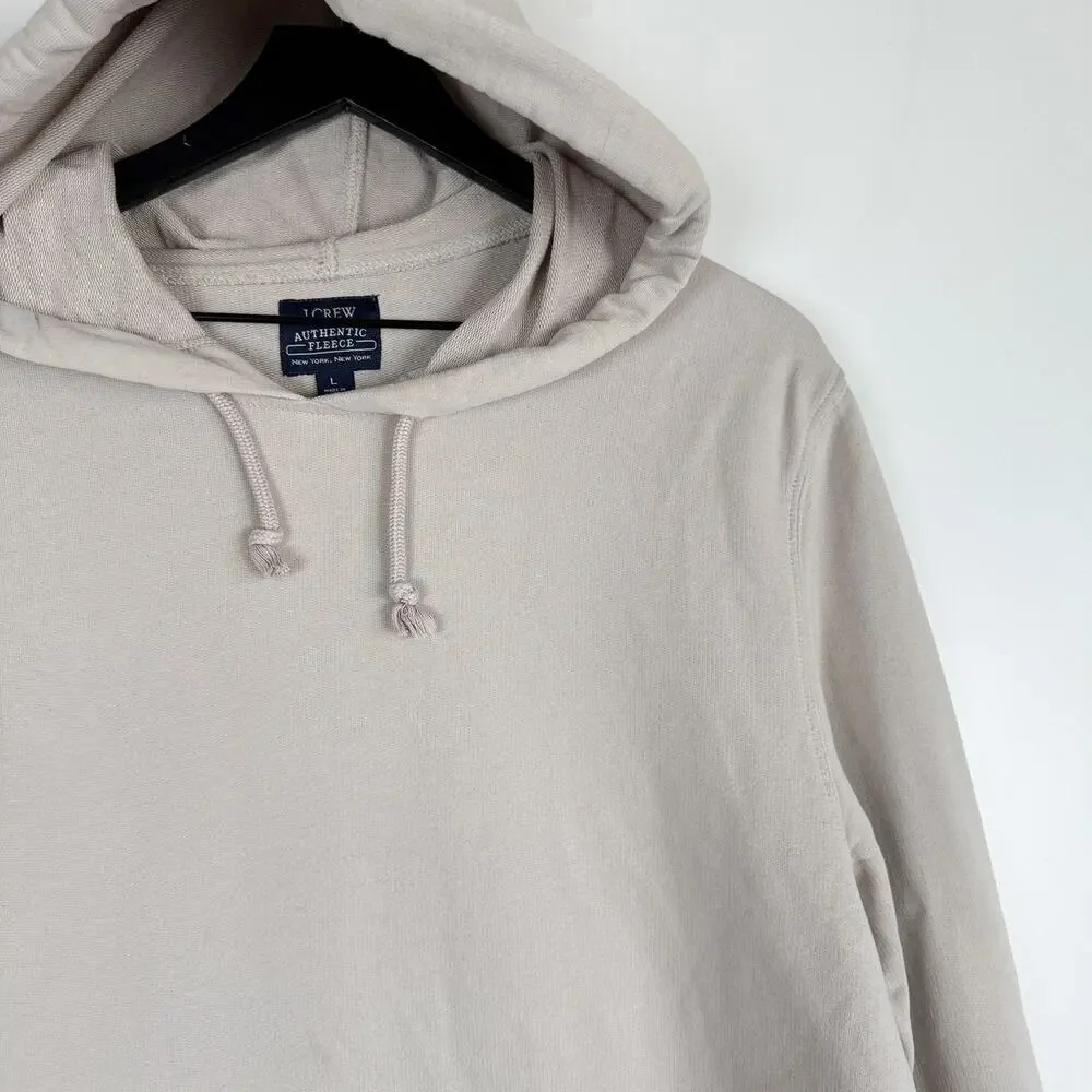 J.Crew Mens Authentic Fleece Pullover Hoodie Taupe Beige - L